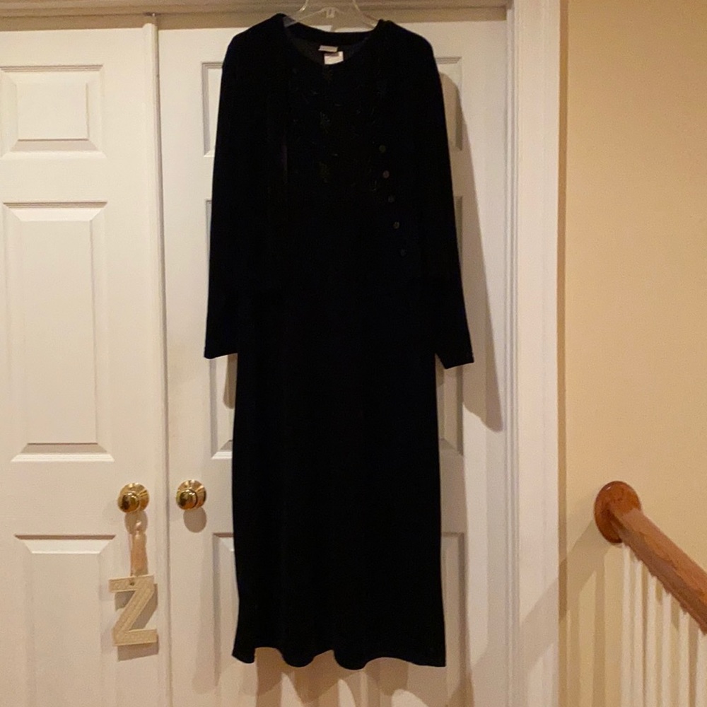 Black Velvet Maxi Dress with Embroidered Bodice and Jacket